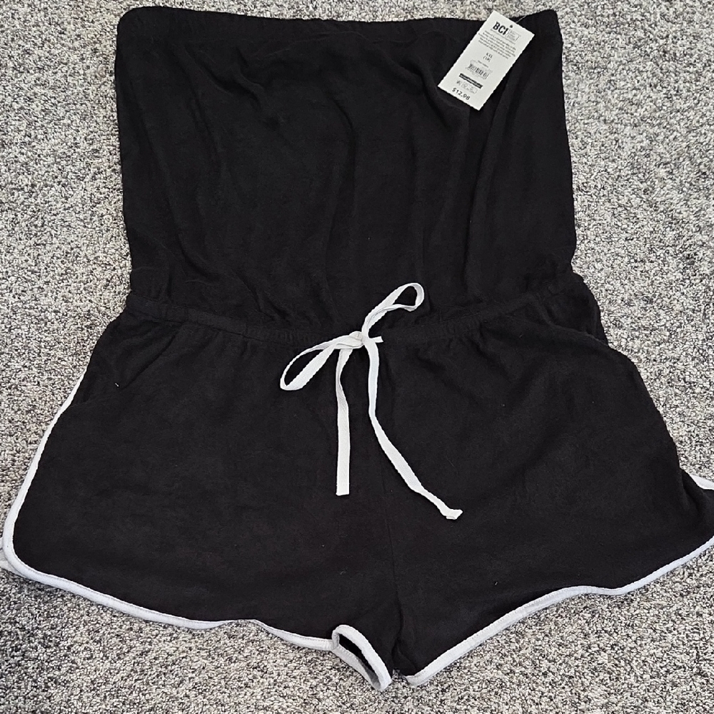 No Boundaries Black & White Terry Romper With Drawstrings + Pockets Size XXL NWT